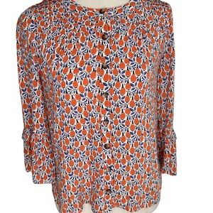 Anthropologie Maeve Orange and Navy Geometric Button-Front Blouse